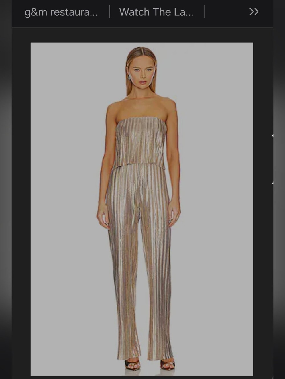 Amanda Uprichard Strapless Metallic Pleated Jumpsuit in Champagne Gold